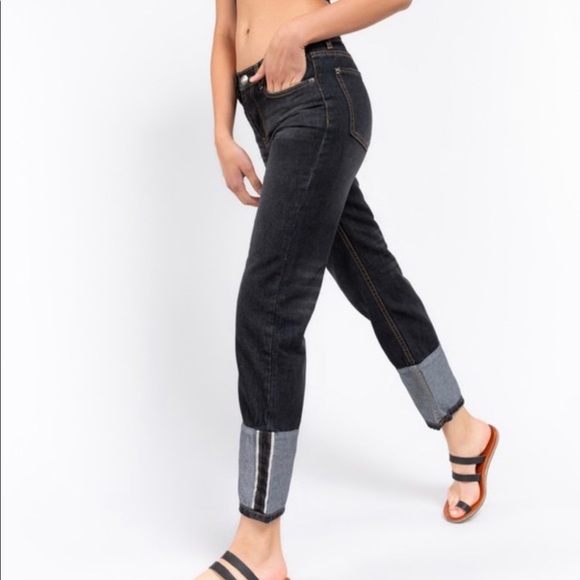 POL Black Denim Straight Leg Jeans Faux Cuff - Picture 5 of 8